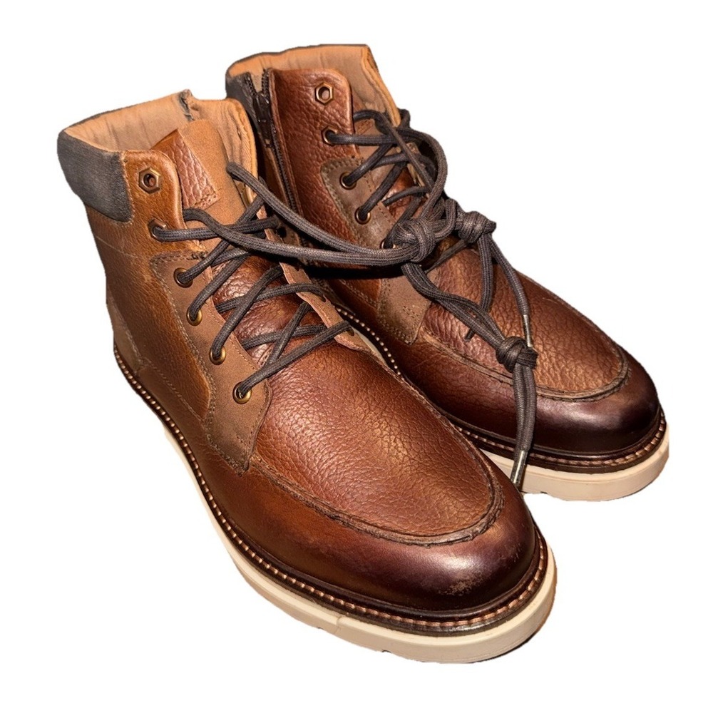 Franco Fortini Mens Ken Cognac Leather Ankle Lace Up Lug Boots Sz 8.5
